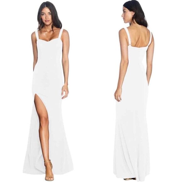 NEW - DRESS THE POPULATION Off White Estella Crepe Trumpet Gown - Large / L - Picture 8 of 8